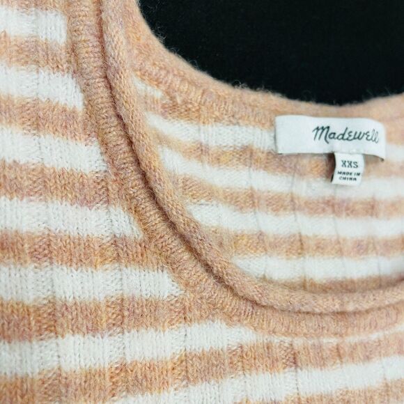 ~ Madewell XXS Sweater Colette Blush Stripe Long Sleeve Crew Merino Wool Blend - Picture 2 of 11